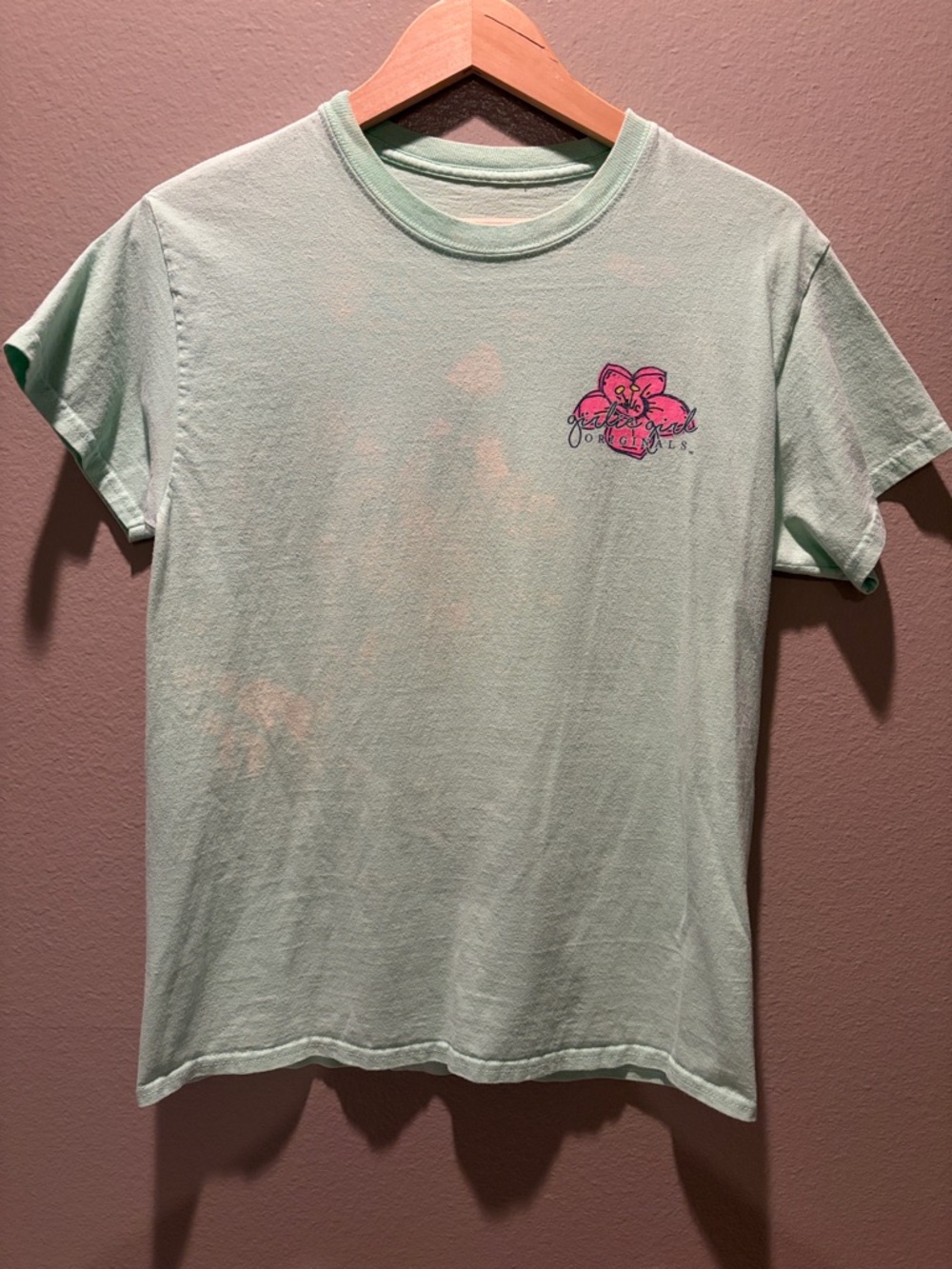 Girlie Girl Originals Mint Mason Jar Floral Graphic Tee Pigment Dyed Sz Small